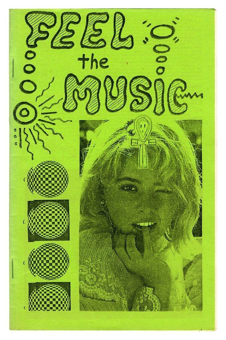 Neongrönt fanzine med texten Feel the Music